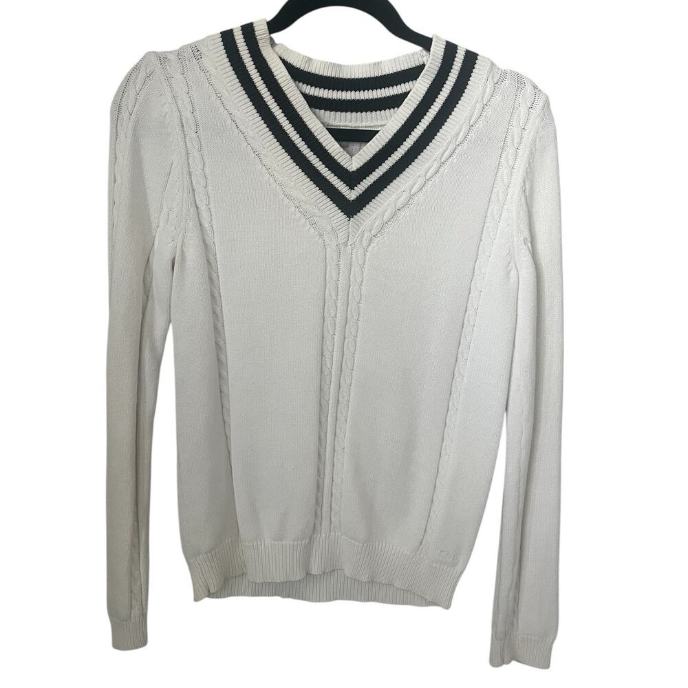 VTG Izod Sweater Cable Knit Tennis Golf V Neck Classic Preppy Old Money Small